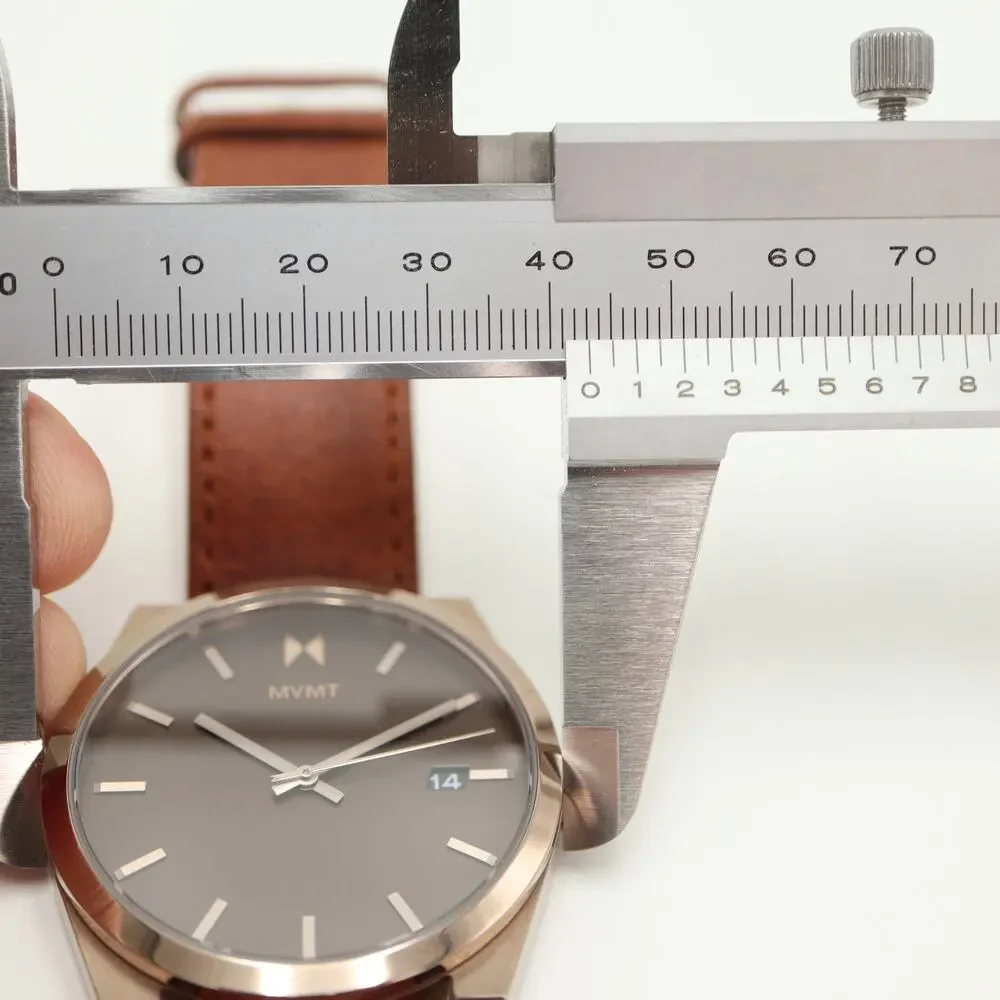 MVMT Element Mens 43mm Brown Bronze Tone Date Watch Leather Strap w New Battery